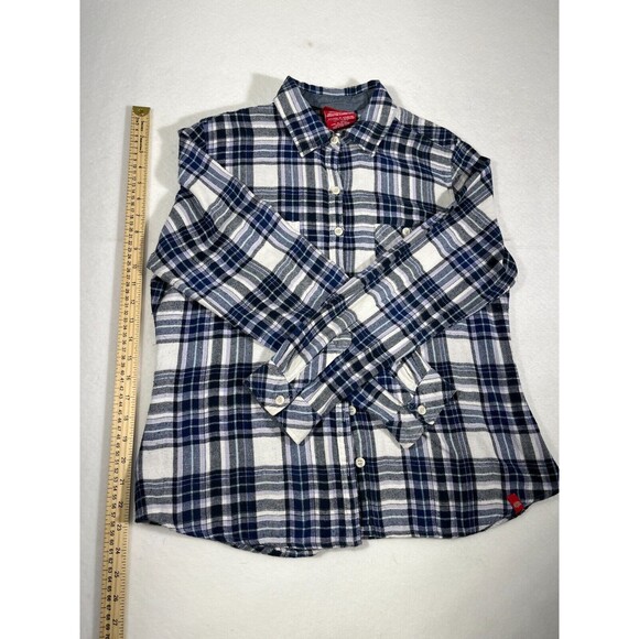 Dickies Flannel Button Shirt Women’s Large Blue Plaid Long Sleeve Casual Top - Picture 2 of 4